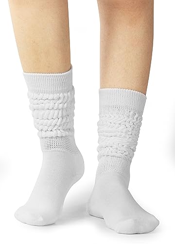 Women Thigh High Slouch Socks - Soft Scrunch Boot Socks 1 Pack, White, One Size - 3 Pairs