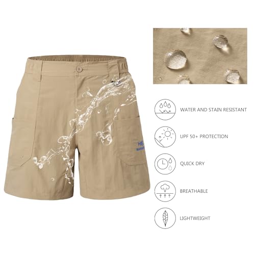 Men's Fishing Shorts UPF 50+ Water Resistant Quick Dry Cargo Shorts - Khaki, 6-Inch Inseam, Large