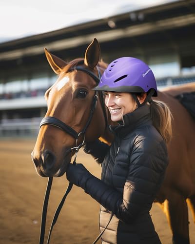 OutdoorMaster Equestrian Helmet Small Matte Purple Breathable Horse Riding Helmet with Visor
