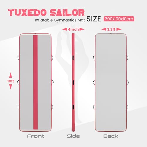 Tuxedo Sailor Pink 10ft x 3.3ft x 4in Inflatable Gymnastics Tumbling Mat with Electric Pump