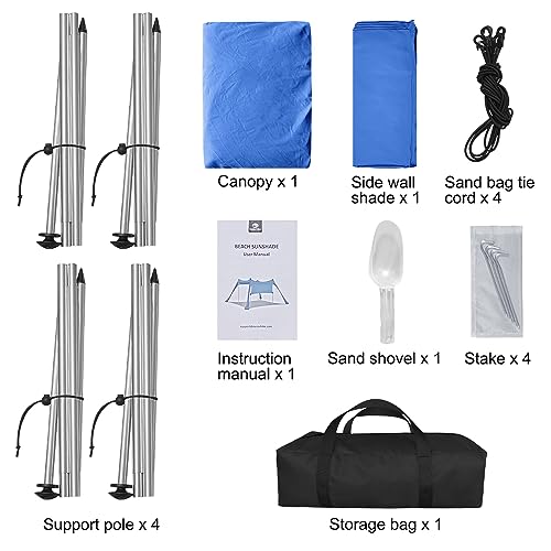 Royal Blue 10x10FT Beach Canopy Tent Shade with Sidewalls, 4 Pole Windproof Sun Shelter