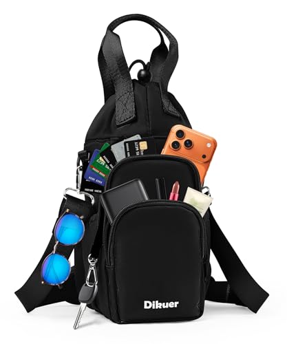 Black Crossbody Water Bottle Carrier Bag 32-40 oz with Phone Pocket - Dikuer