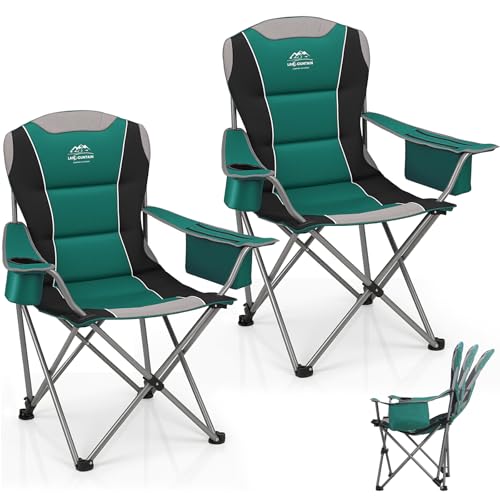 Heavy Duty Camping Chairs with Adjustable Backrest & Cooler Bag - Supports 400lbs