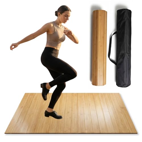 Portable Bamboo Dance Floor Mat 48x39in with Storage Bag, Reversible Non-Slip Practice Surface