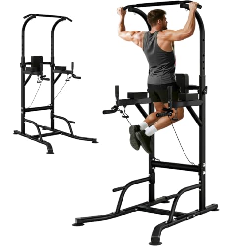 Carbon Pull Up Bar Power Tower Dip Station Home Gym Equipment - Adjustable & Space-Saving