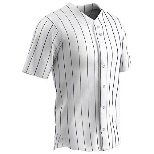 Youth Baseball Jersey Unisex-Child Ace Button Front Pinstripe White Navy Small