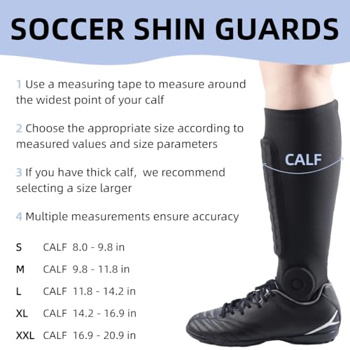 Youth and Adult Soccer Shin Guards with Calf and Ankle Protection - Small Black