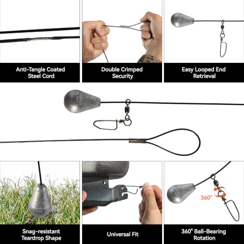GearOZ 6oz Duck Decoy Weights Anchors Tangle-Free Texas Rig 48 Inch