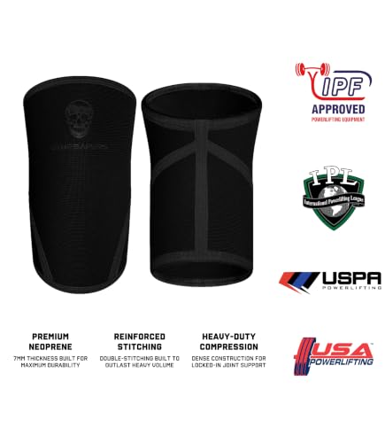 Gymreapers Knee Sleeves Large Black/Black 7MM Support Compression Brace for Squats & Powerlifting