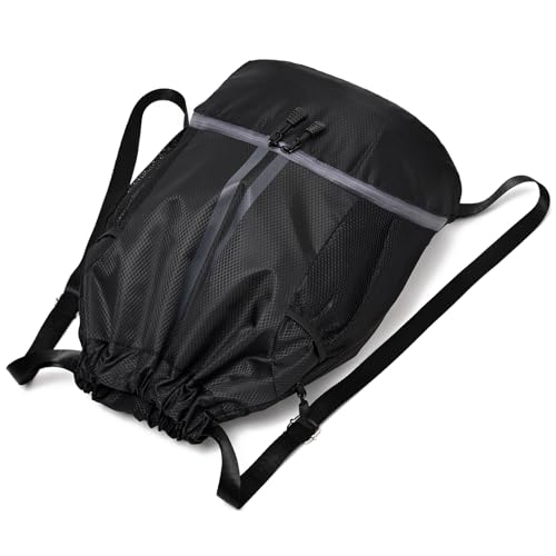 Black Drawstring Gym Bag for Men and Women Waterproof Sport Backpack with Shoes Compartment