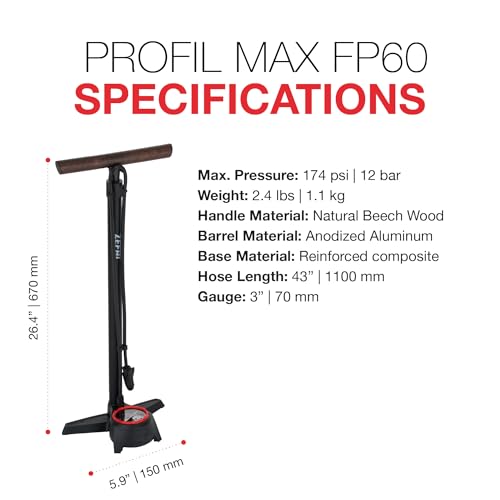 Zefal Profil Max FP60 Floor Pump with Beech Wood Handle & High-Pressure Gauge