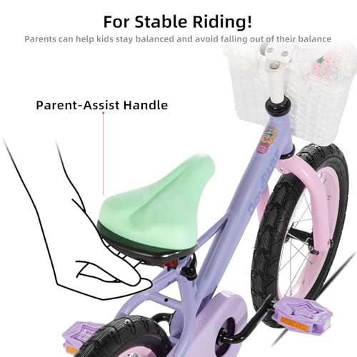 Kids Bicycle 12-18 Inch for Girls with Training Wheels - Purple, 16 Inch Variant