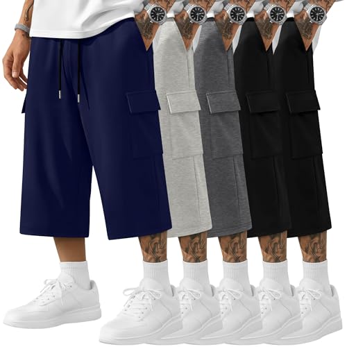 Men's Cargo Shorts 5 Pack - Capri & Cargo Style, Multiple Colors, Large