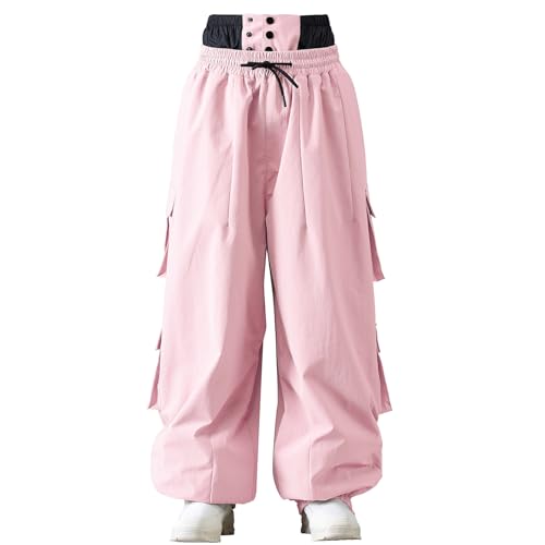Unisex XL Pink Insulated Waterproof Cargo Snow Pants - Ski & Snowboard Gear