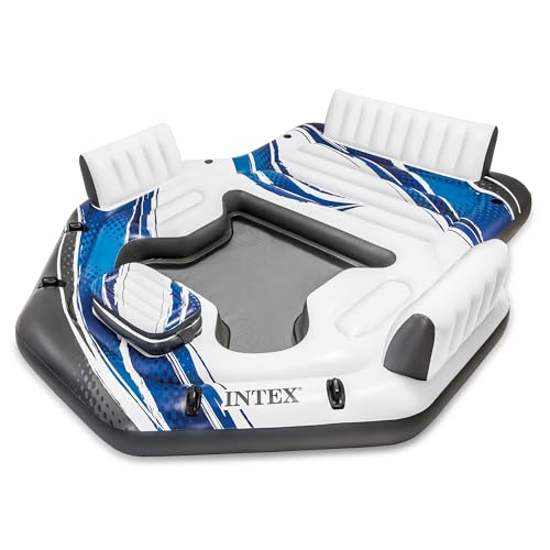 Inflatable Pool Float Island for 5 People with Lounge & Cooler - Blue Tropic