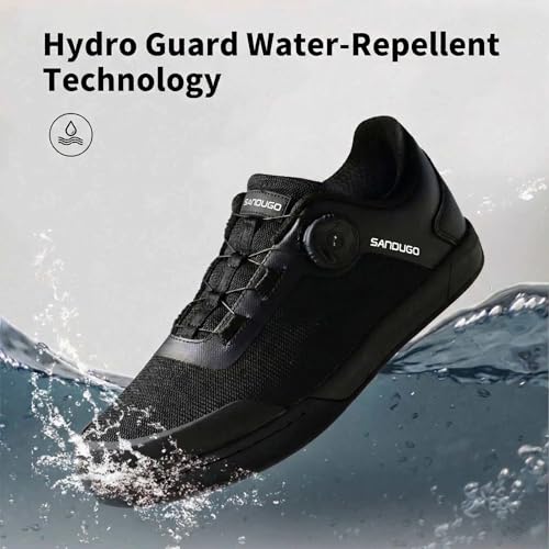 SANDUGO MTB Mountain Bike Shoes for XC/Enduro/DH - Black Flat Pedal & Clipless, Size 10