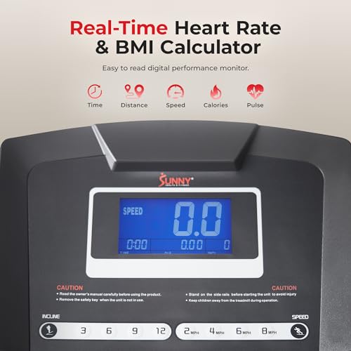 Sunny Health & Fitness Smart Wi-Fi Treadmill with 16.5" Belt and Auto Incline