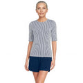 Women's Elbow Sleeve Rash Guard - Deep Sea Navy Mini Stripe, Large