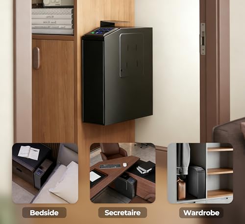 ORARAER Solid Black Biometric Wall Safe with 4 Unlock Methods - Mountable Home & Office Security Safe