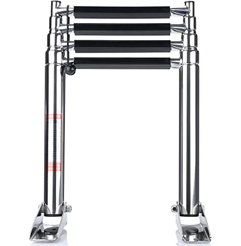 4 Step Telescopic Boat Ladder - Stainless Steel Marine Dock & Pontoon Ladder - Max 900lb Capacity - Hoffen