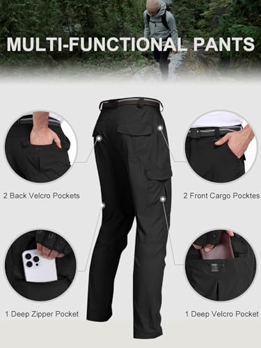 Men's Cargo Hiking Pants Water-Resistant Lightweight Quick-Dry Work Pants - Black XX-Large