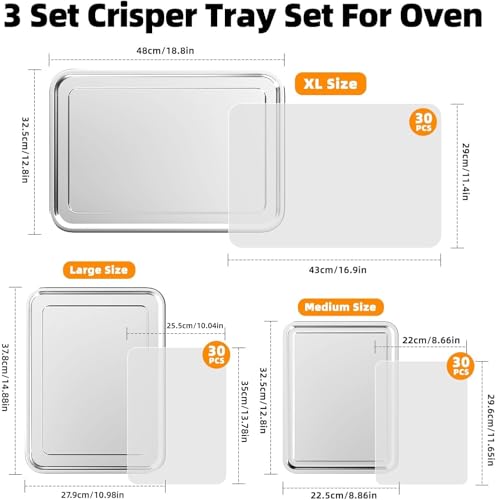 DEGOVIN Silver 3-Piece Air Fryer Basket Set for Oven - XL, L, M Sizes