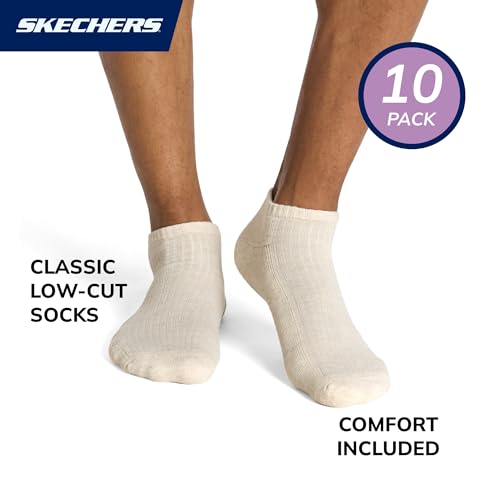 Skechers Men's 10-Pack Half Terry Classic Low Cut Socks Oatmeal Heather Cinnamon