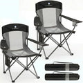 CAMPHILL Black 2-Pack Oversized Mesh Back Camping Chairs with Cup Holder & Side Pocket