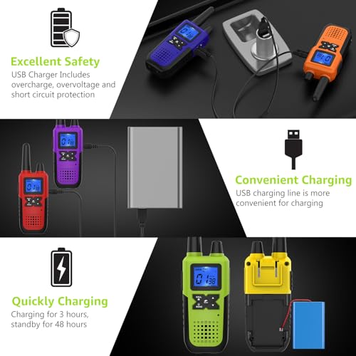 Topsung Long Range Walkie Talkies for Adults with Earpieces - Blue, Green, Orange, Violet, Red, Yellow