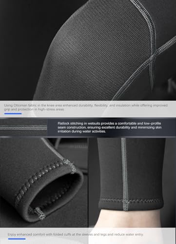 Hevto Men’s 3/2mm Neoprene Wetsuit Large Black for Surfing & Diving