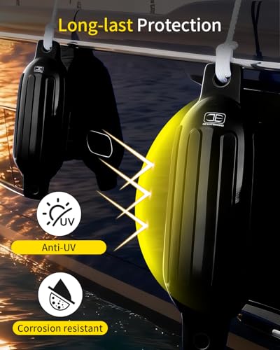 Black 8.5 x 27 Inch Inflatable Boat Fenders Pack of 4 with Ropes & Pump