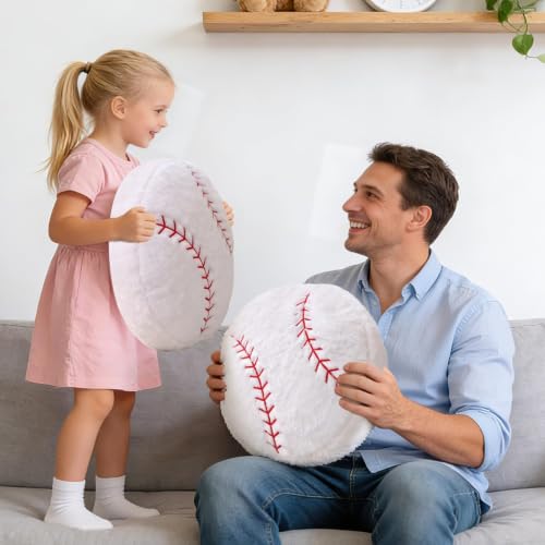 Baseball Throw Pillow - Soft Fluffy Decorative Round Ball Pillow, 15.7 Inch - Baseball Variation