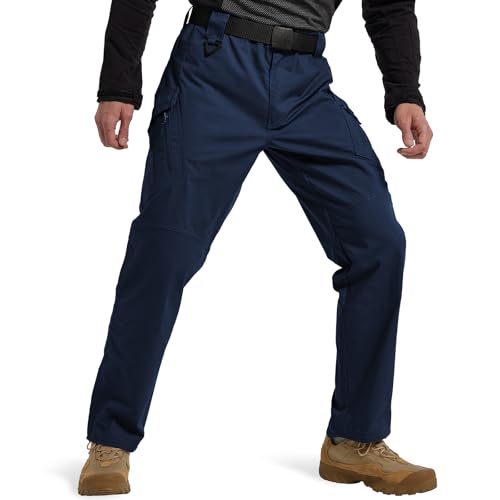 Men's Ripstop Tactical Cargo Pants - Water Resistant, Stretch, Lightweight, Navy Blue 34W x 32L
