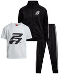 Pro Athlete Boys 3-Piece Tracksuit Set - Black/White, Hoodie Tee Joggers