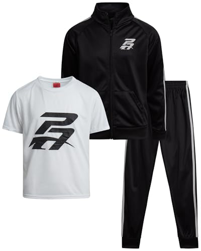 Pro Athlete Boys 3-Piece Tracksuit Set - Black/White, Hoodie Tee Joggers