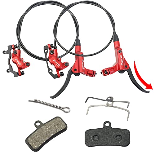 JFOYH ZM3000 Red 4-Piston Hydraulic Disc Brake Set for Mountain Bike, Front & Rear with 160mm Rotors, Pre-Bled with Left-Front & Right-Rear Levers