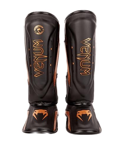 Venum Elite Evo Shin Guards - Black & Bronze, Medium, MMA Protective Gear