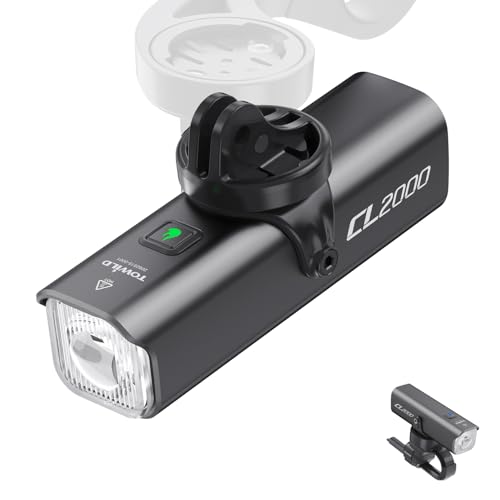TOWILD CL2000 Black Bike Light - 2000LM Waterproof Front Bicycle Headlight for Mountain & Road Cycling