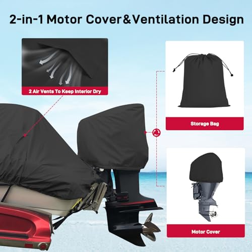 Heavy Duty Waterproof Boat Cover 14-16ft with Windproof Straps & Storage Bag - Black