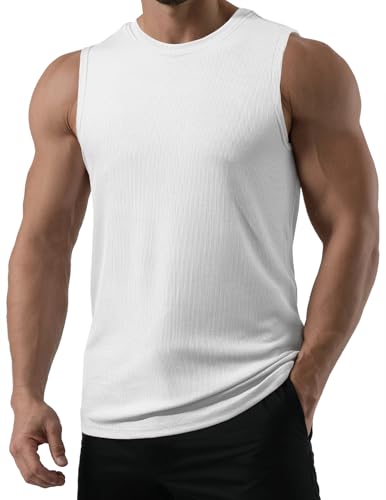 Mens Sleeveless Ribbed Tank Top Fitness Workout Muscle Fit Gym Shirt