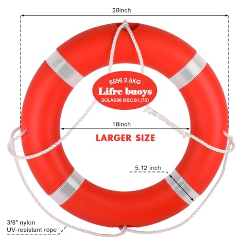 28 Inch Life Preserver Ring with 98.5FT Water Floating Rope - Orange Safety Buoy for Pool & Boat Rescue