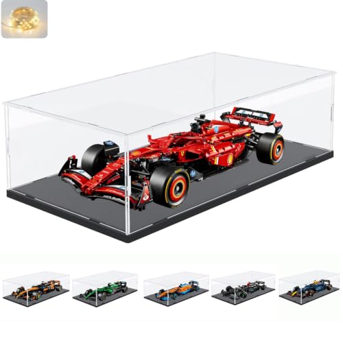 Acrylic Display Case for LEGO F1 Cars with Black Wood Base - 27.6 x 11.8 x 7.9 Inch