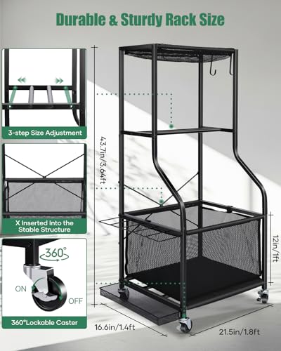 Garage Sports Equipment Organizer Rolling Ball Storage Cart - Black Small