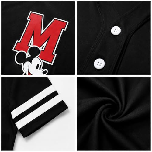 Women's Baseball Jersey - Large Black Mickey Graphic Short Sleeve Button Down