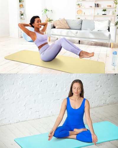 Yoga Mat Set 2 Pieces with Light Green and Light Yellow - Thick Non-Slip Exercise Mats for Home & Gym