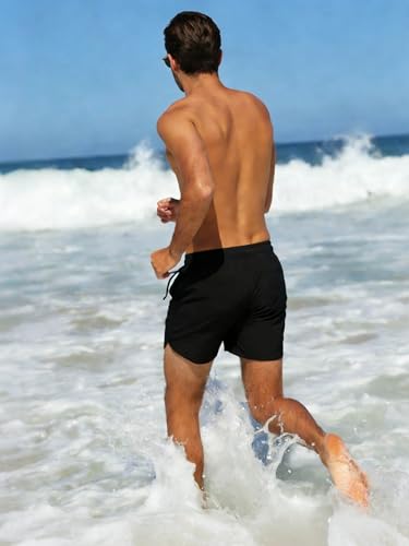 Men's Swim Trunks with Zipper Pockets 5 Inch Quick Dry Beach Shorts - Large, Black