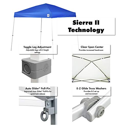 E-Z UP Sierra II 10x10 Royal Blue Instant Pop Up Canopy with Roller Bag & Spike Set