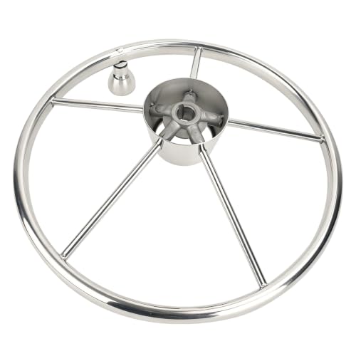 Silver 15.5 Inch Boat Steering Wheel with 5-Spoke Stainless Steel Design - Universal Fit