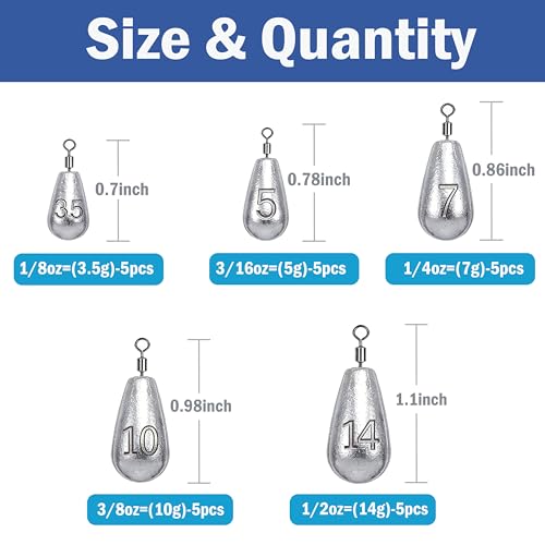 Fishing Sinkers Kit 25pcs Bass Casting Weights with Swivels for Long Casts