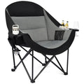 Oversized Heavy Duty Camping Chair with Cooler Bag & Padded Seat - Black, Non-Heating